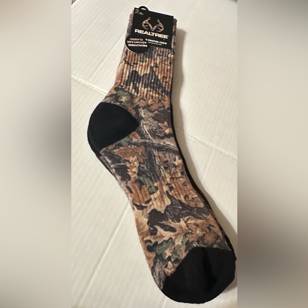 Realtree Camo Crew Socks with Black Heel and Toe